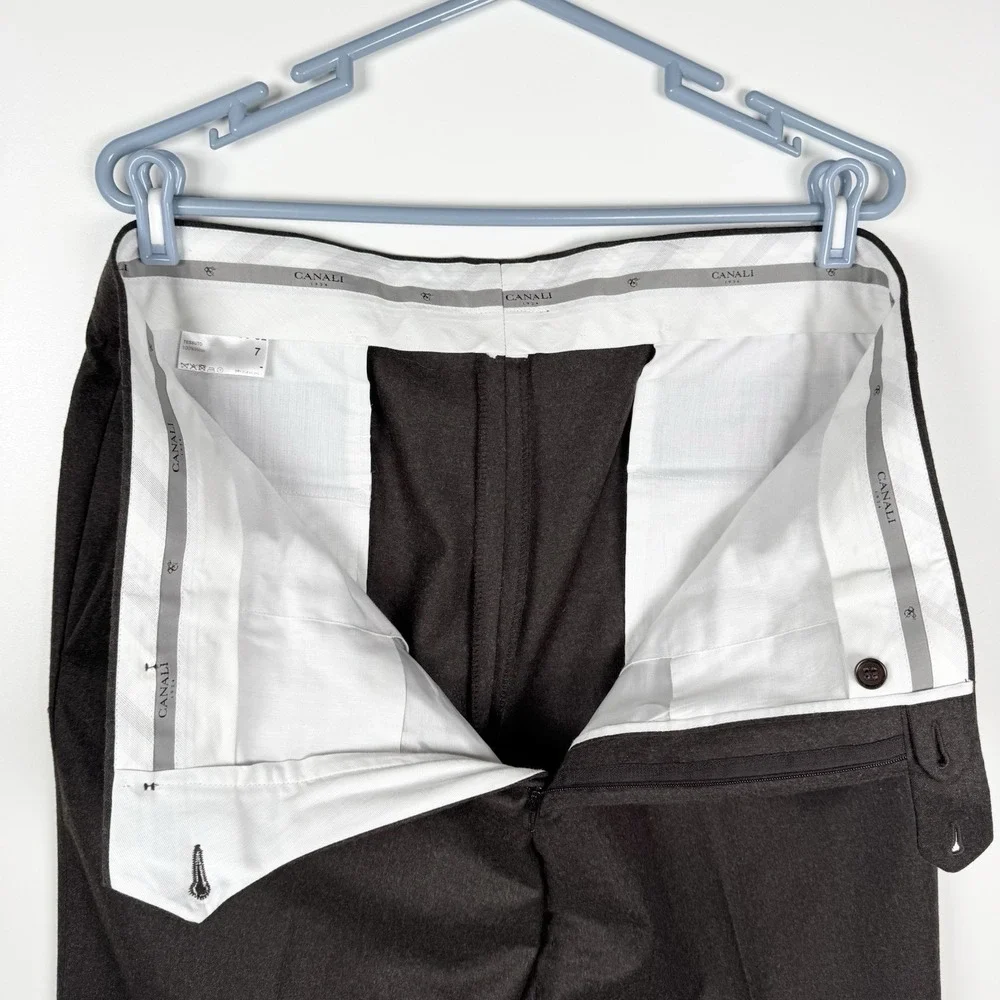 Canali Brown Wool Trousers Pleated Cuffed Dress Pants Relaxed - Men's 36x30